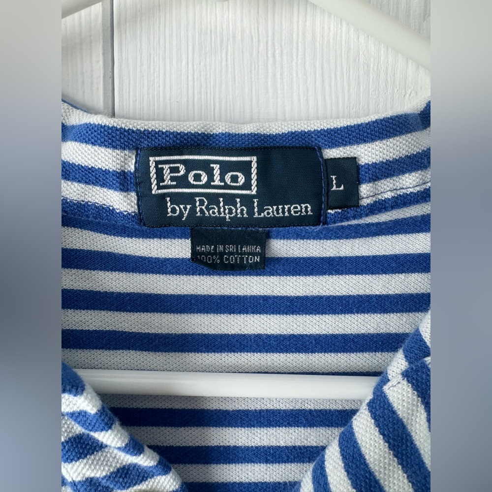 Polo Ralph Lauren White & Blue Stripe Polo Shirt Large Orange Pony Logo